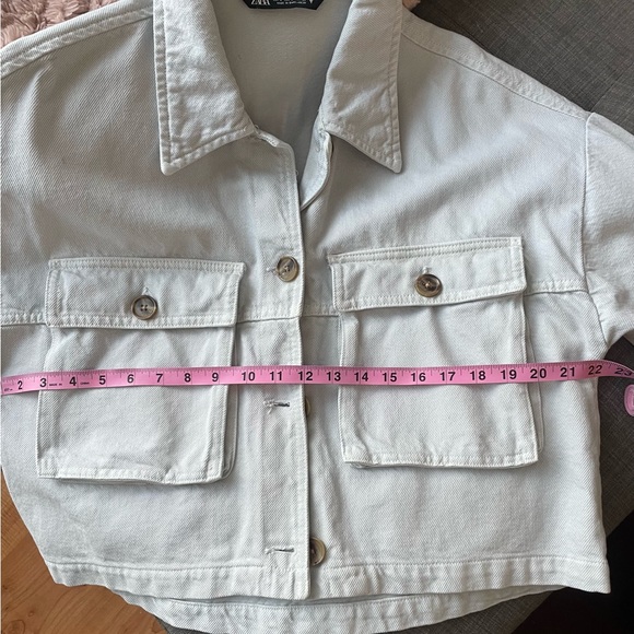 Zara Womens Solid Light Blue Crop Button Down Long Sleeve Jean Denim Jacket L - Picture 11 of 12